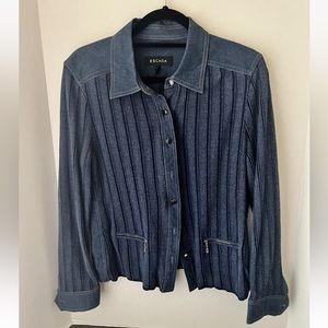 ESCADA Blue Ribbed Knit Cotton Rayon Blend Denim Woman’s Jacket Size 42 EU  L US
